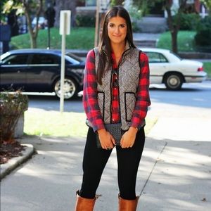 🚫 SOLD| J Crew Quilted Puffer Herringbone Zip Up Vest Black and Cream